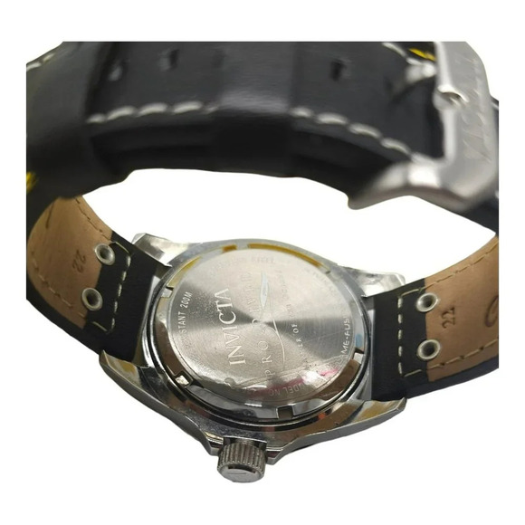 Invicta Pro Diver Black Dial Green Bezel Black Leather Men's Watch 22072 in Box - Picture 6 of 8